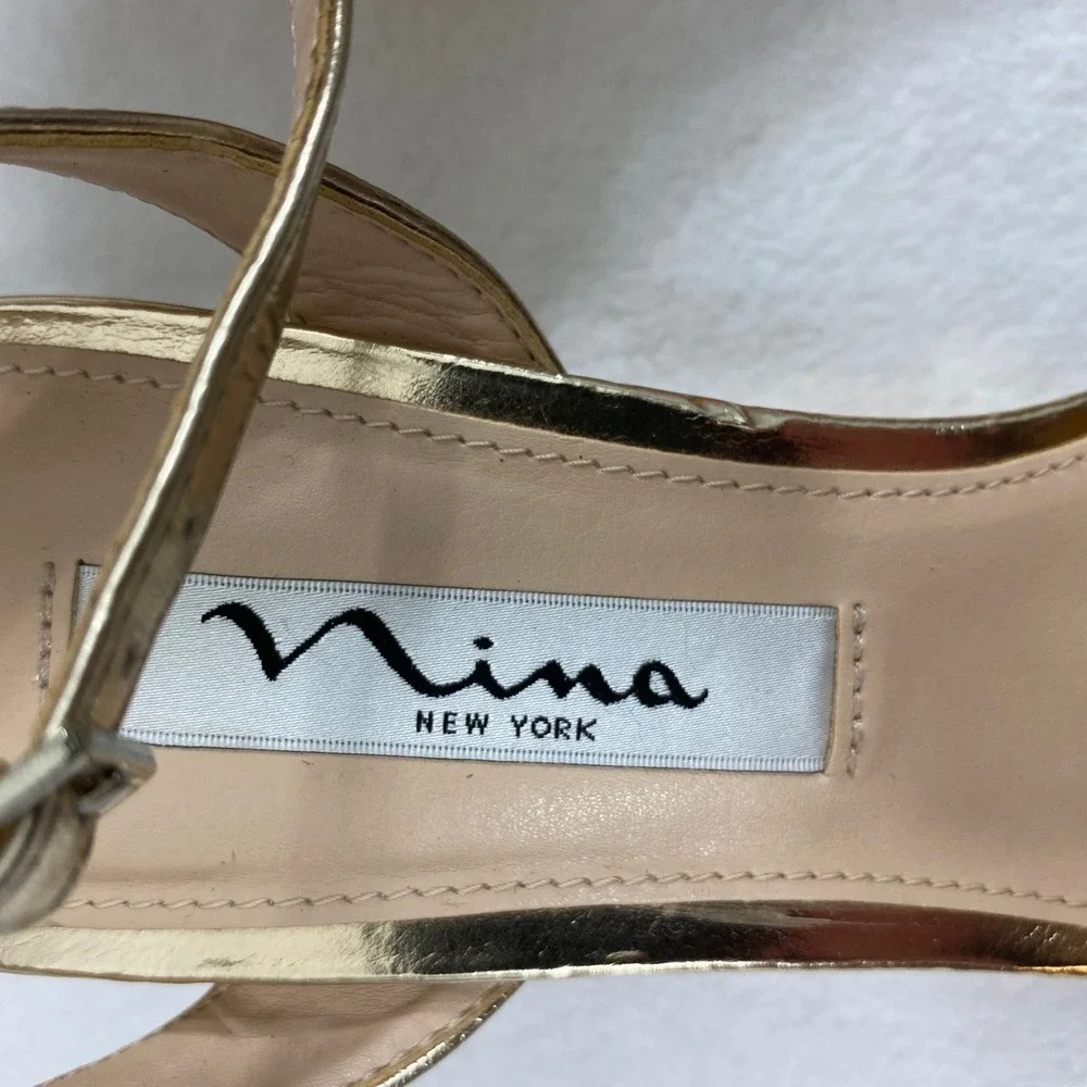 Womens Gold Rhinestone Wedge Sandals Size‎ 6M Metallic Ankle Strap Evening Shoes